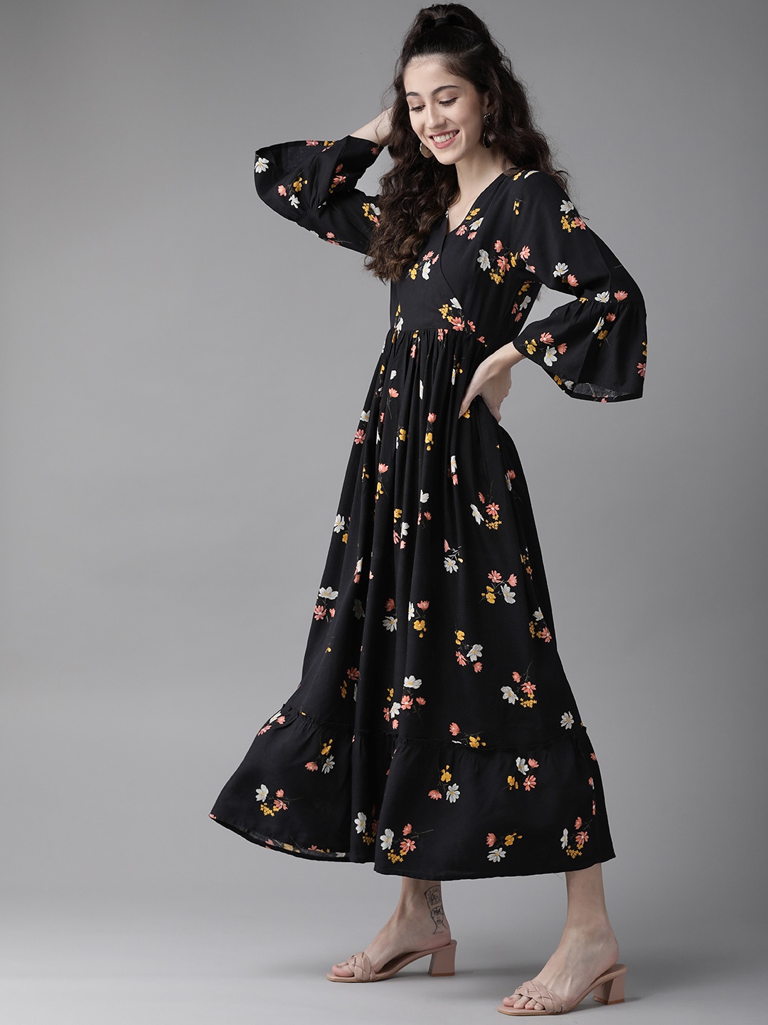 

The Dry State Black & Pink Floral Print Maxi Dress