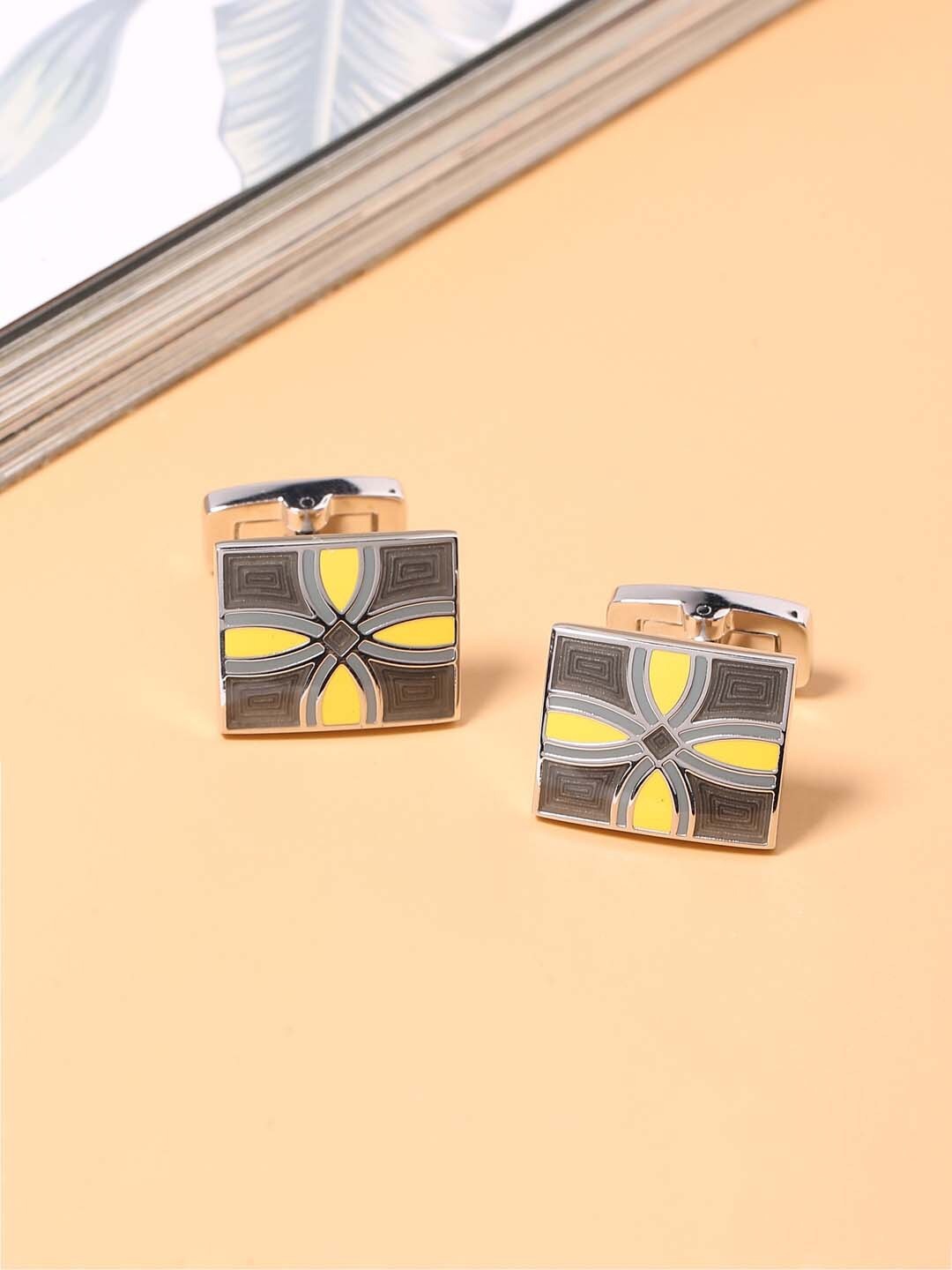 

Tistabene Yellow & Grey Engraved Corporate Whale Back Square Cufflinks