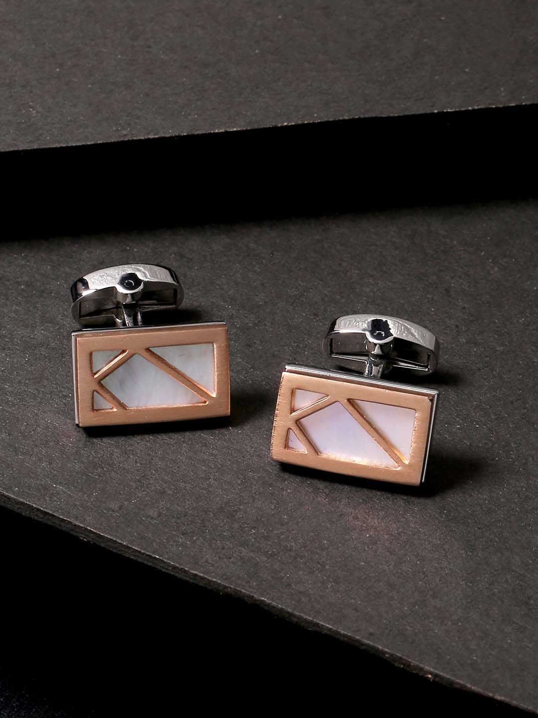 Tistabene Men Silver-Toned & White Classic Corporate Whale Back Cufflink