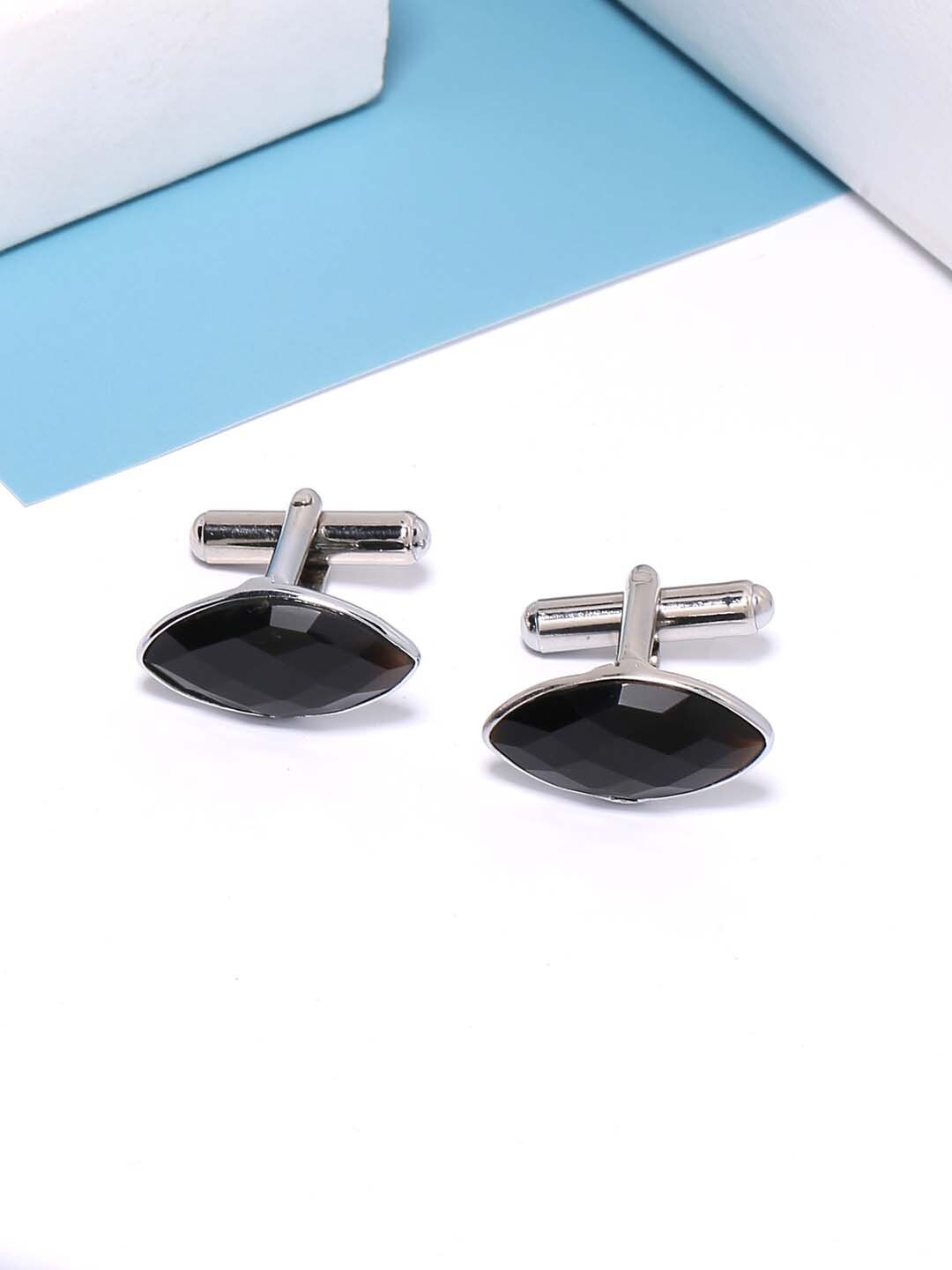 

Tistabene Men Black Colored Stones Bullet Back Oval Cufflink