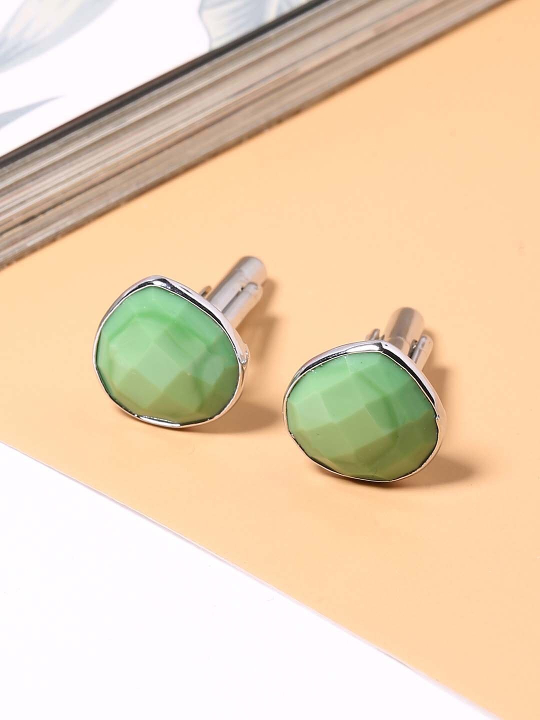 

Tistabene Green & Silver-Toned Contemporary Cufflink