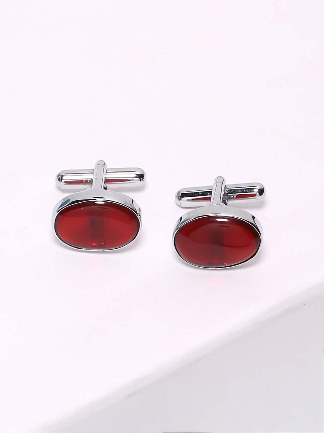 

Tistabene Red-Colored Stones Oval Bullet Back Cufflinks