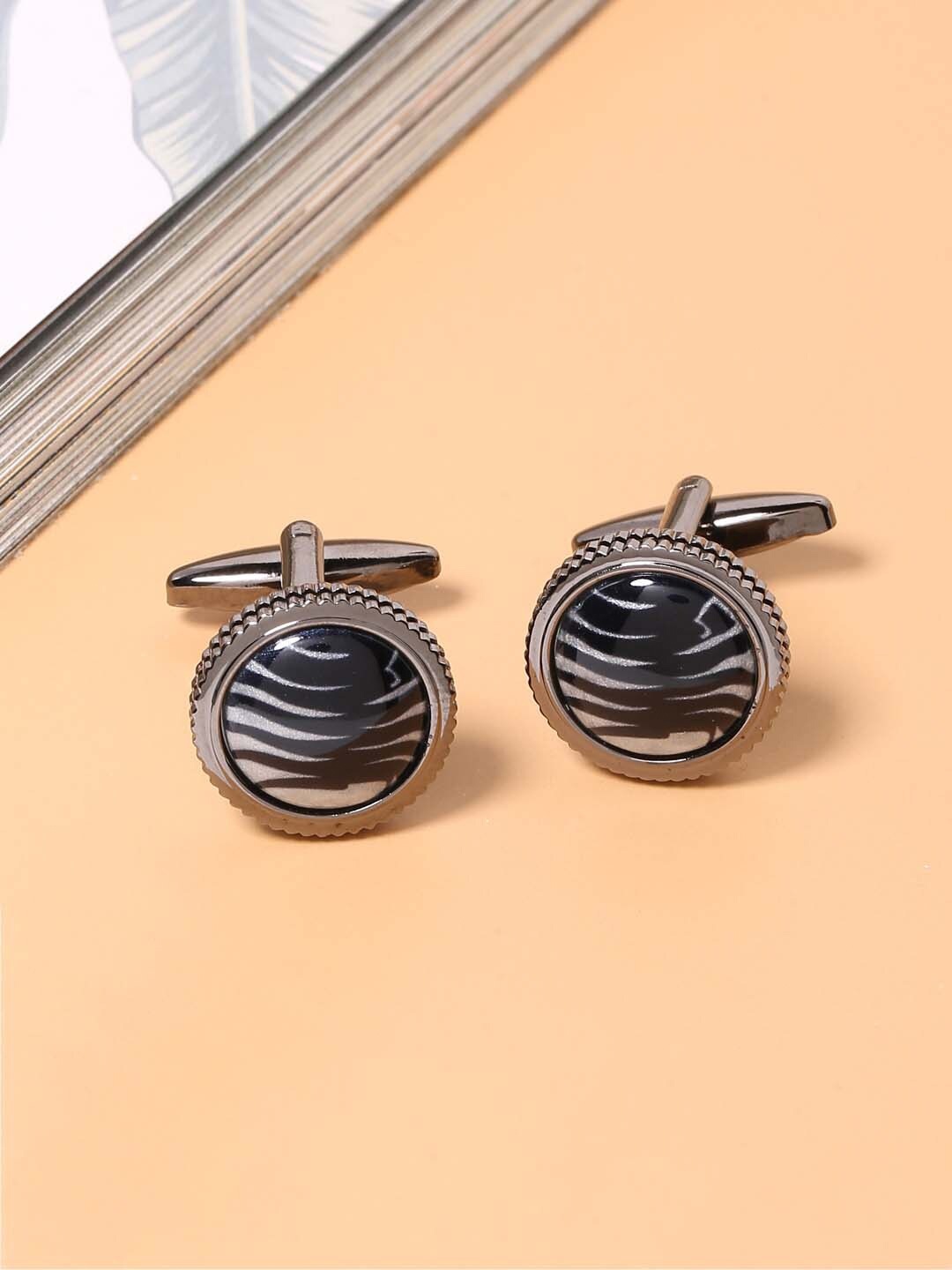 Tistabene Grey & Black Textured Corporate Whale Back Round Cufflinks