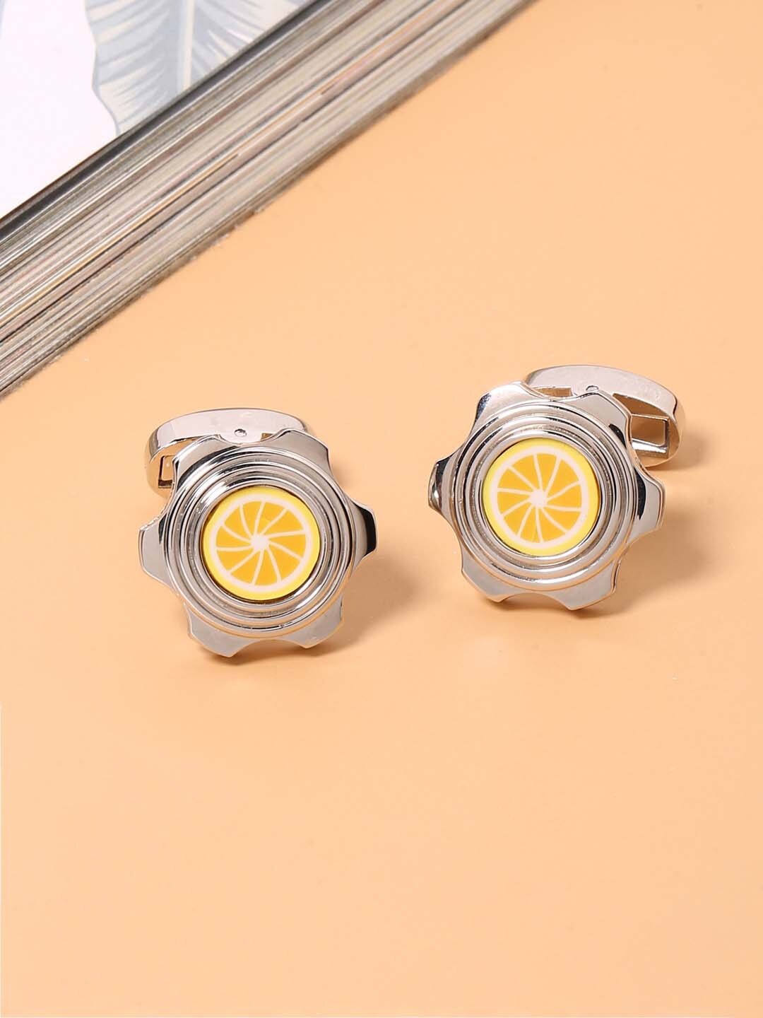 

Tistabene Silver-Toned & Yellow Geometric Cufflink