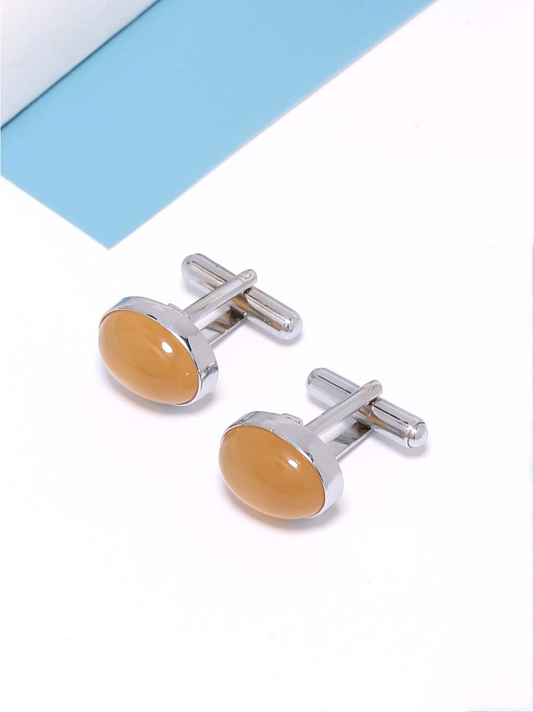 

Tistabene Brown-Colored Stones Bullet Back Oval Cufflinks