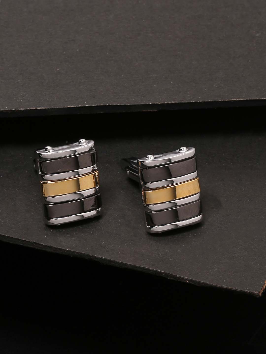 

Tistabene Men Brown & Gold-Toned Contemporary Corporate Whale Back Cufflink