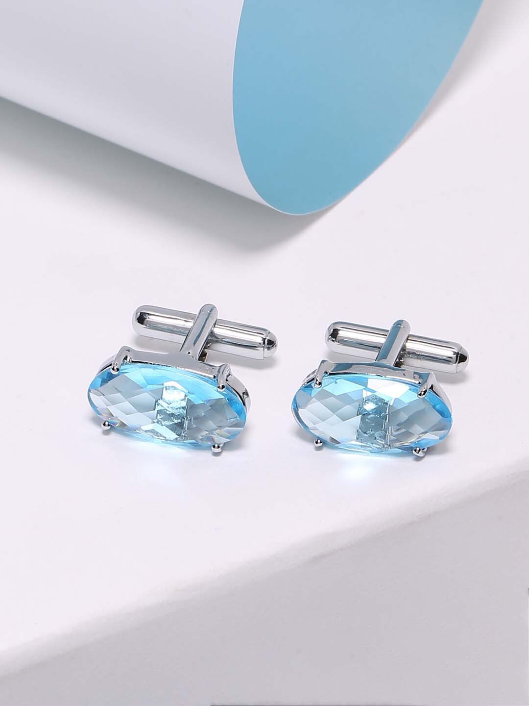 

Tistabene Blue & Silver-Toned Oval Cufflink