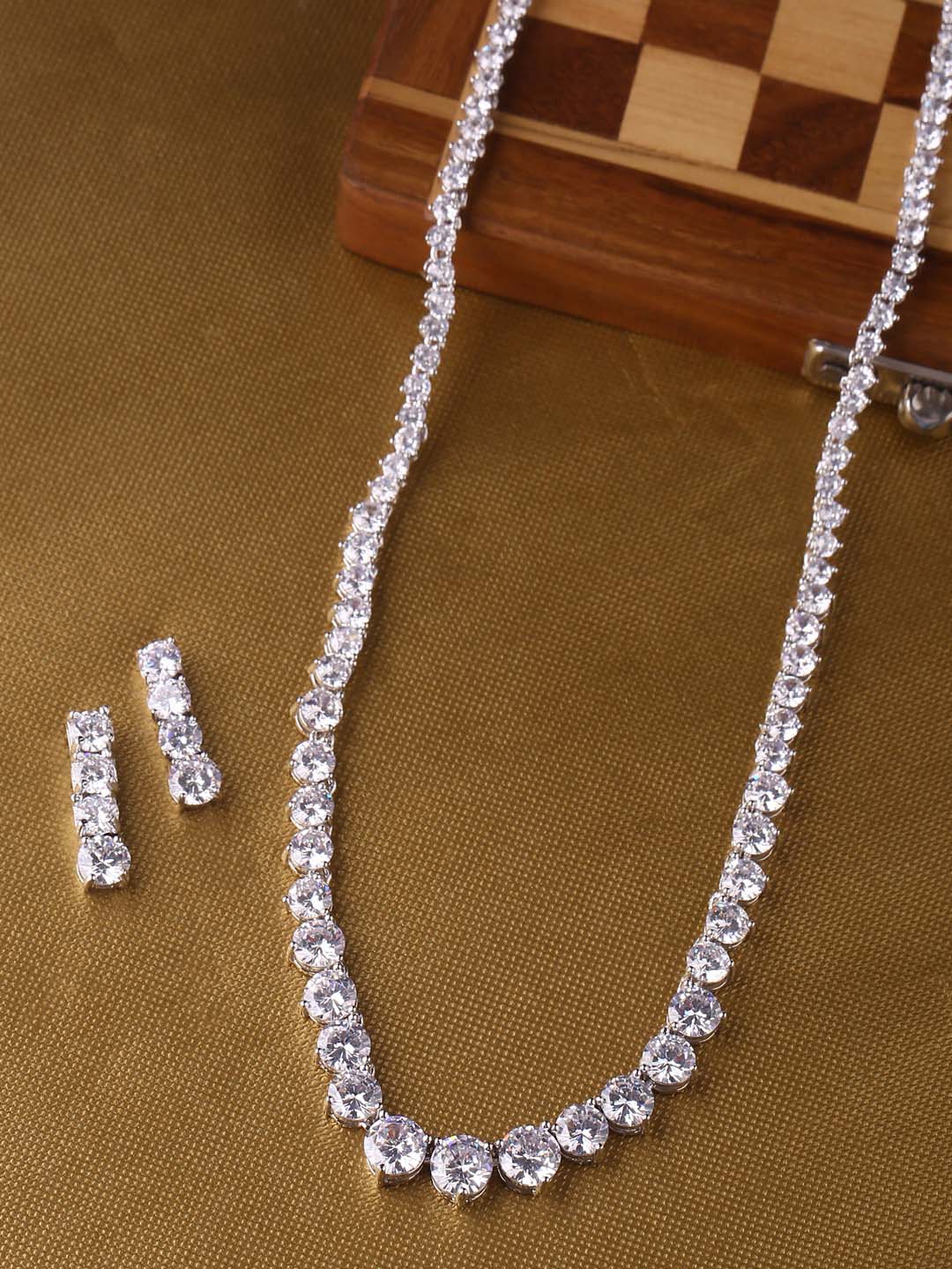

Tistabene Rhodium-Plated Silver-Toned & White Stone-Studded Jewellery Set