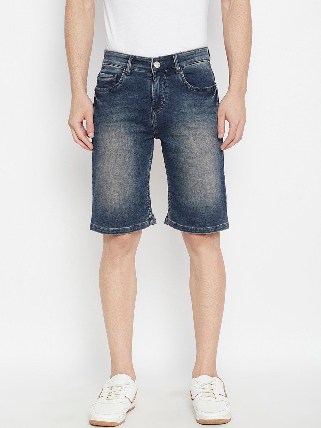 

Crimsoune Club Men Blue Washed Slim Fit Mid-Rise Denim Shorts
