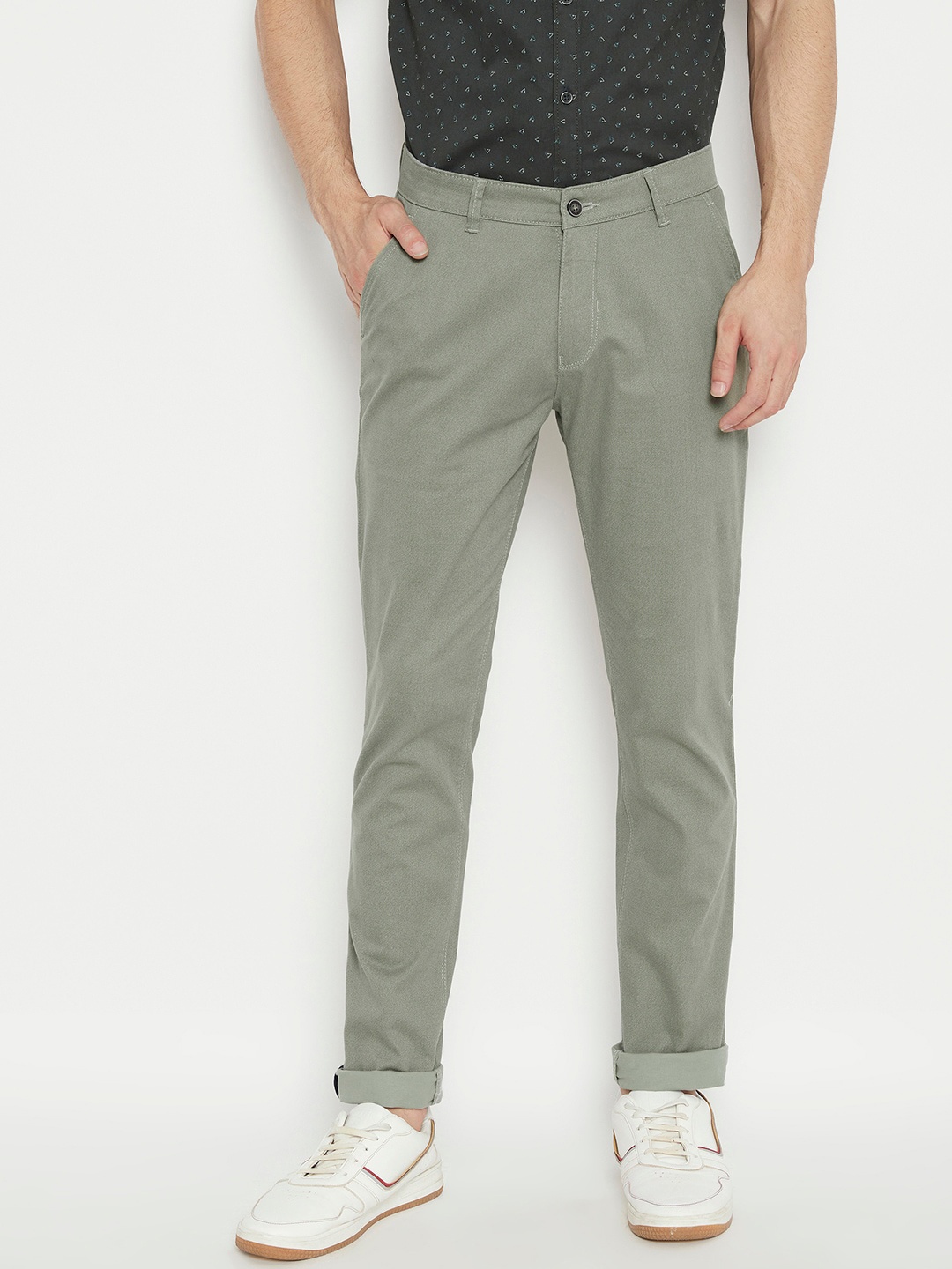 

Crimsoune Club Men Olive Green Mid-Rise Slim Fit Trousers