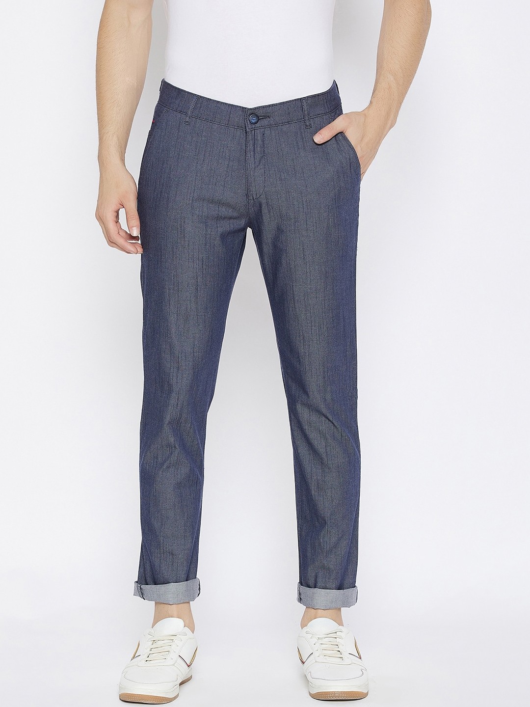 

Crimsoune Club Men Blue Mid-Rise Slim Fit Trousers