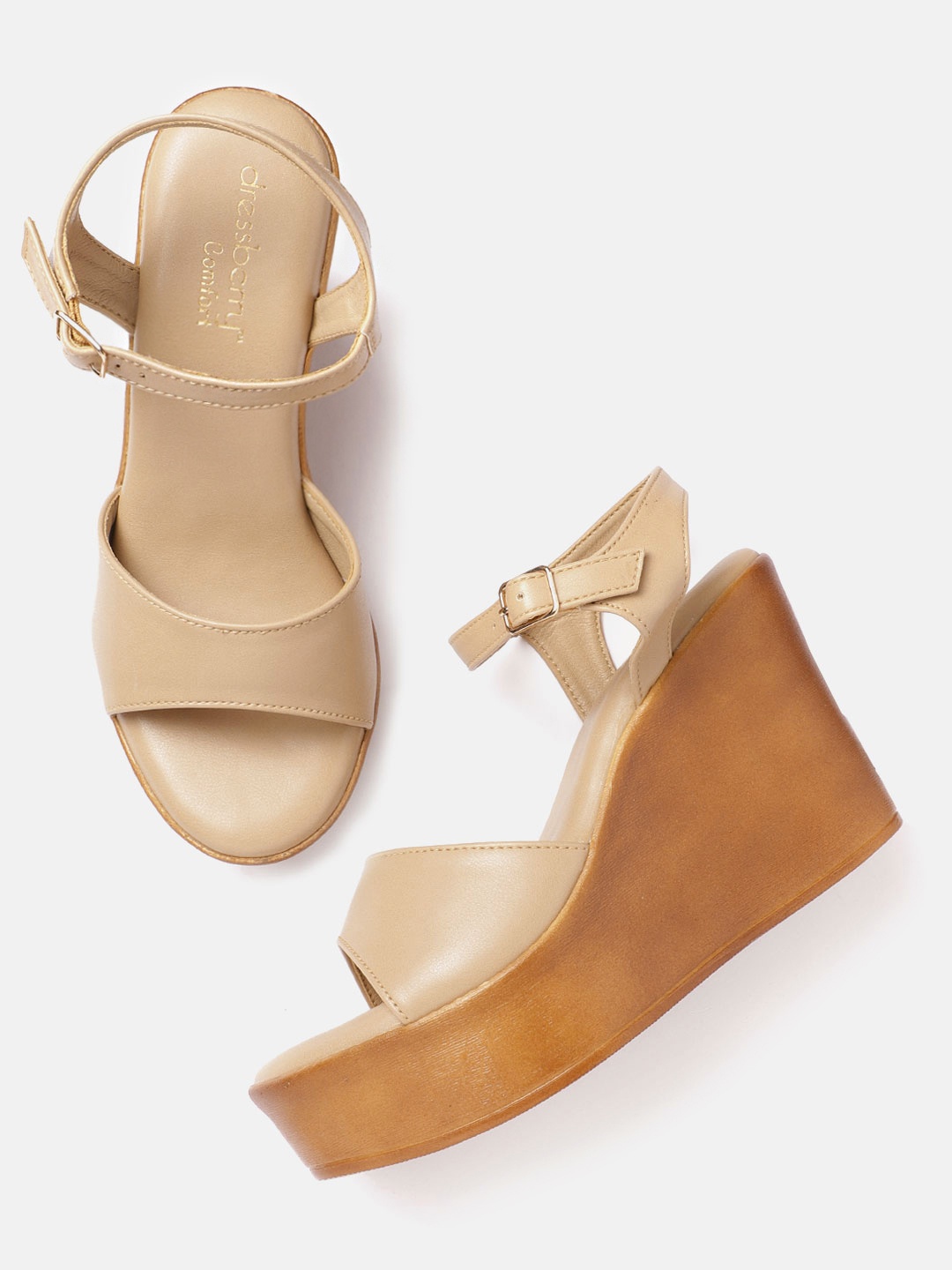 

DressBerry Beige Solid Comfort Wedges