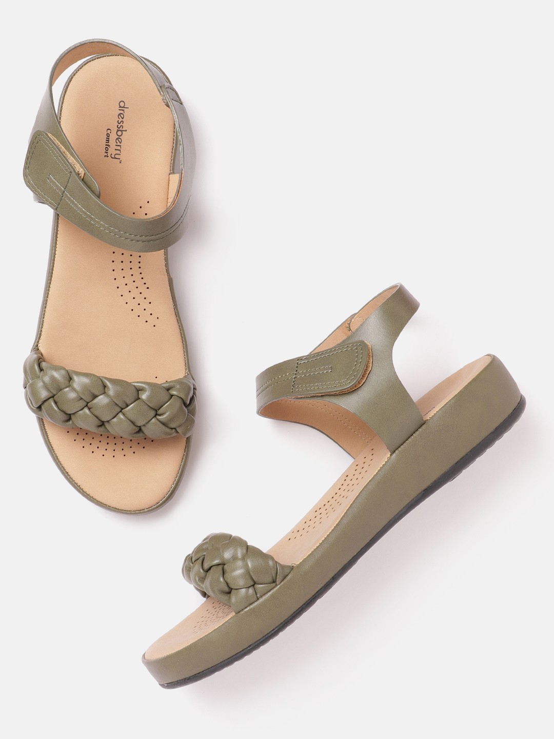 

DressBerry Women Olive Green Braided Open Toe Flats