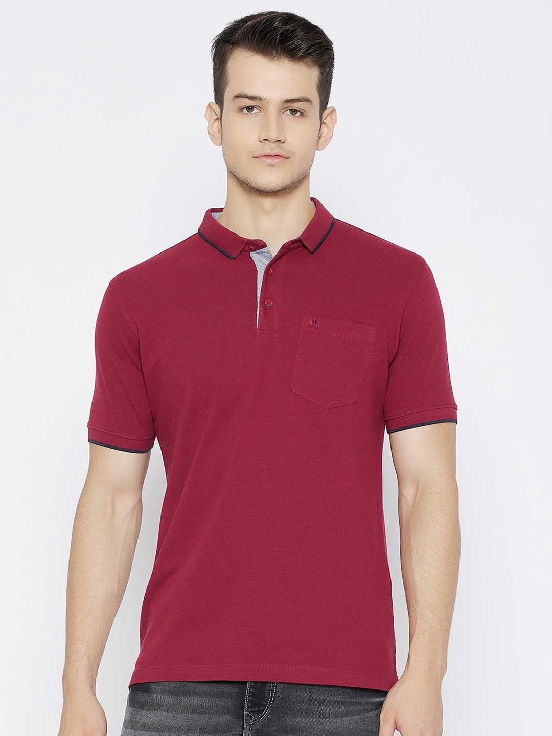 

Crimsoune Club Men Maroon Polo Collar Slim Fit Pure Cotton T-shirt