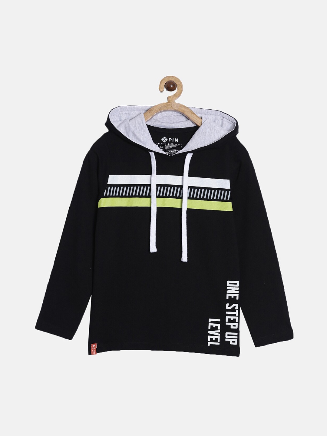 

3PIN Kids- Boys Black Printed Hooded T-shirt