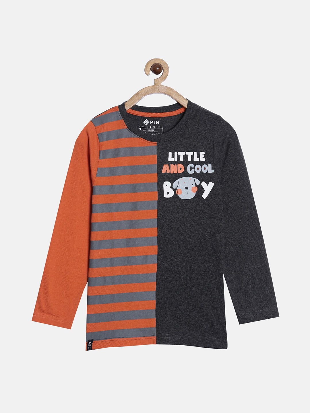 

3PIN Kids-Boys Black & Orange Striped Colourblocked T-shirt