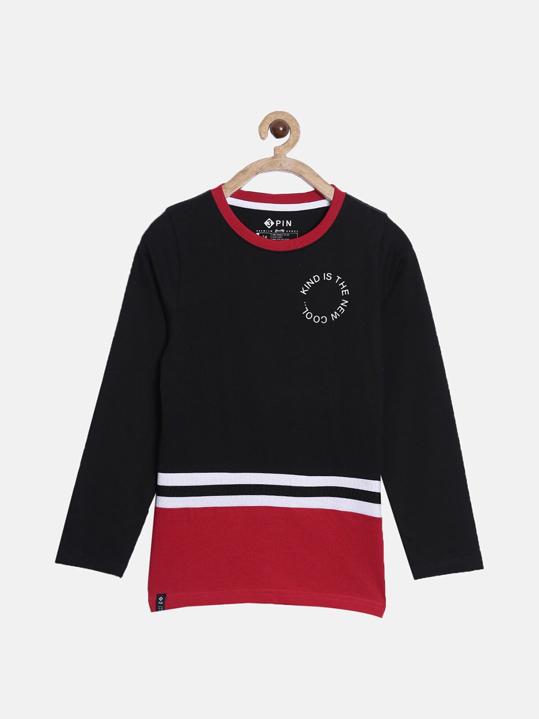 

3PIN Kids-Boys Black & Red Colourblocked T-shirt