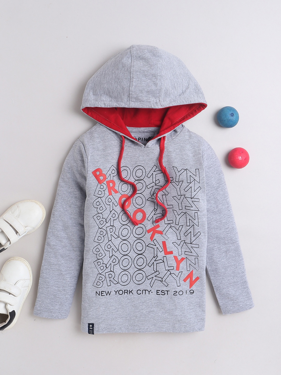 

3PIN Kids-Boys Grey & Red Typography Printed T-shirt