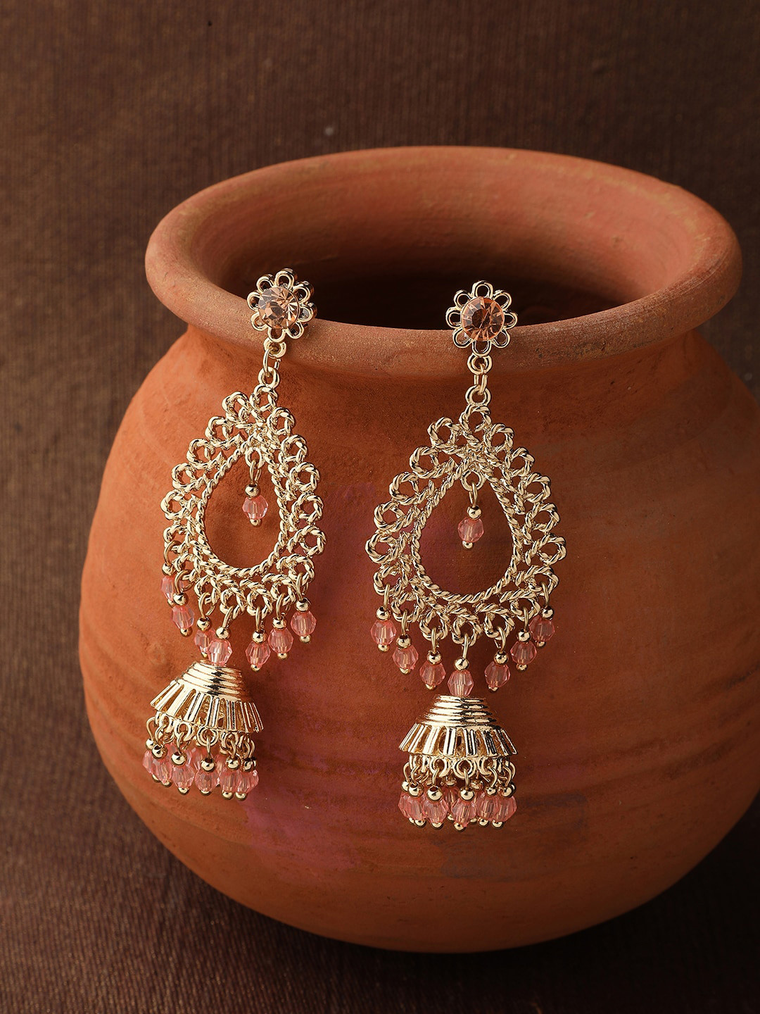 

Accessorize London Pink & Gold-Toned Filigree Long Jhumkas Earrings