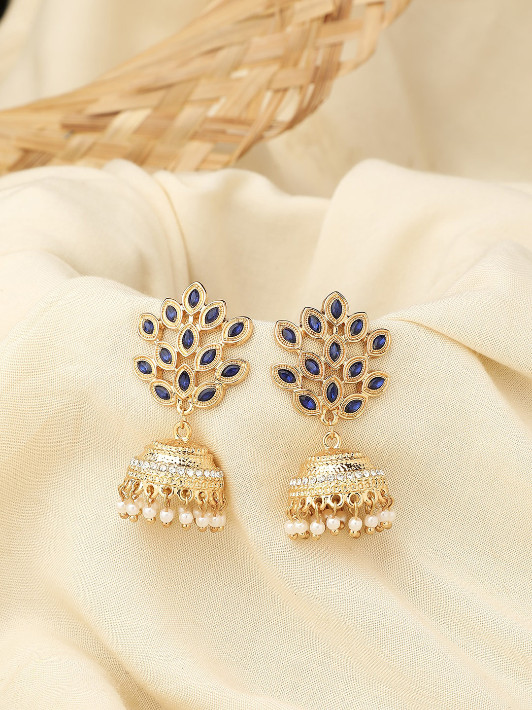 

Accessorize London Navy Blue & Gold-Toned Dome-Jhumkas Earrings