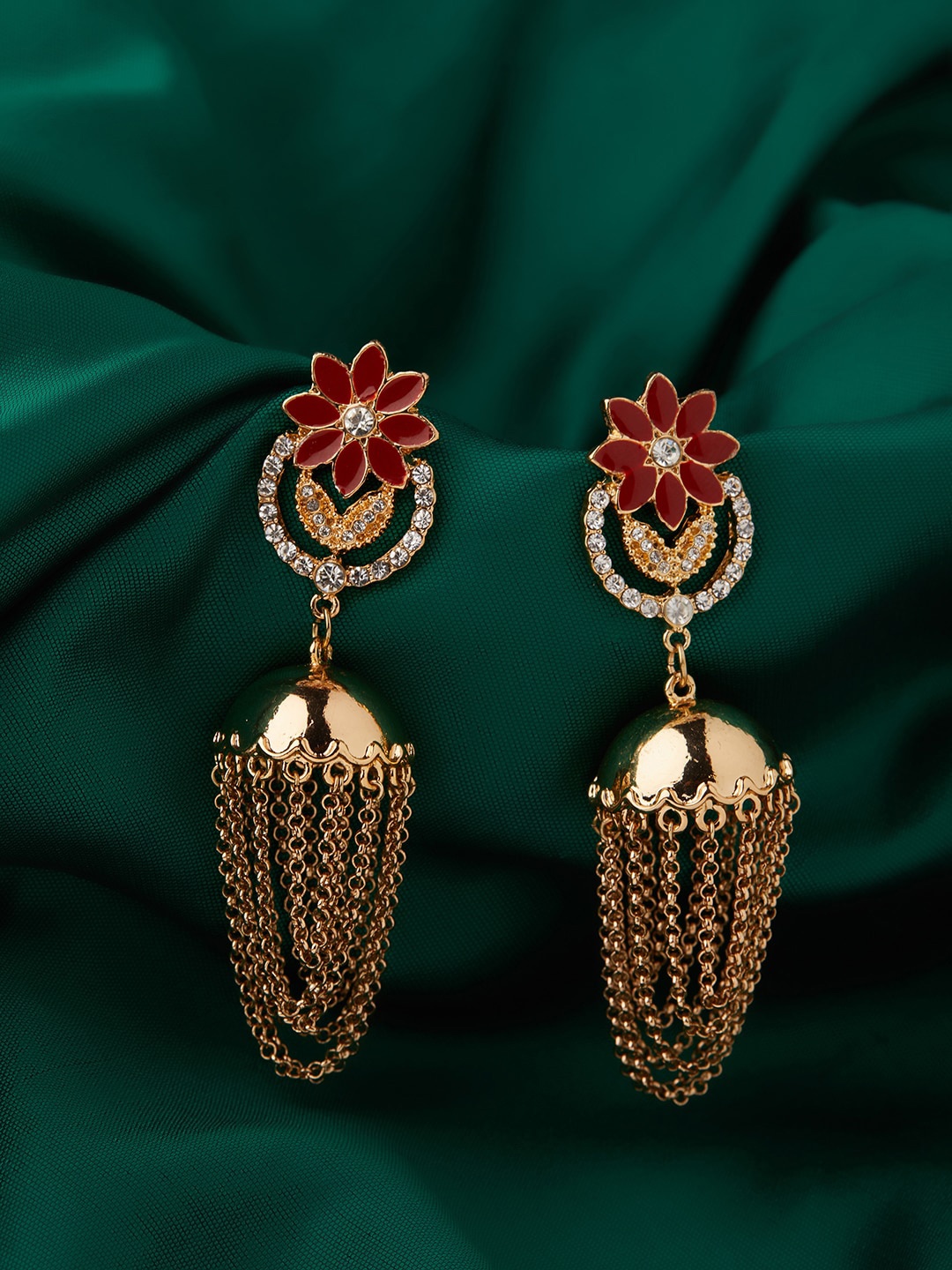 Accessorize Red & Gold-Toned Contemporary Jhumkas Earrings