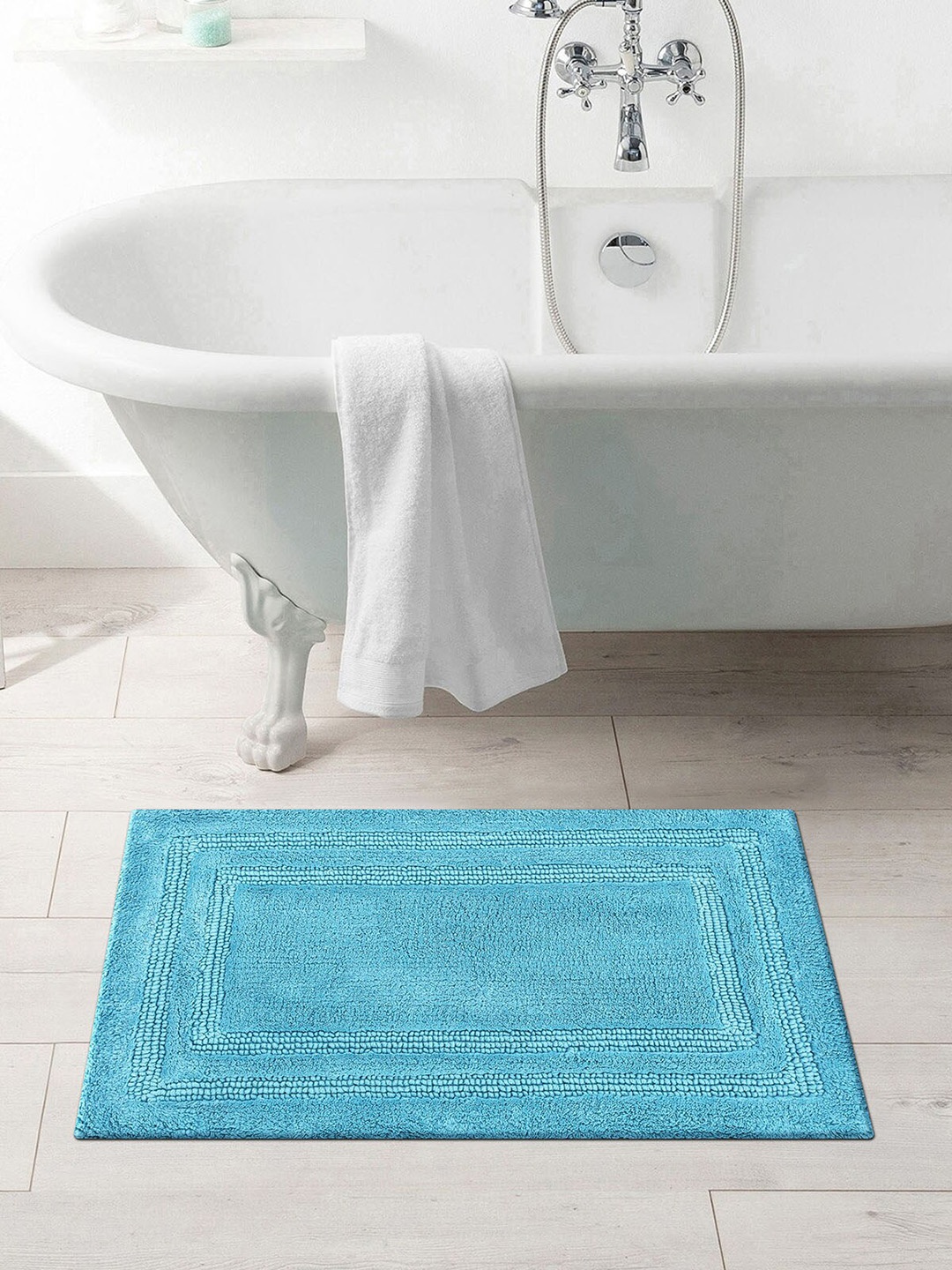 

OBSESSIONS Blue Solid Casanova Pure Cotton Reversible Bath Rug