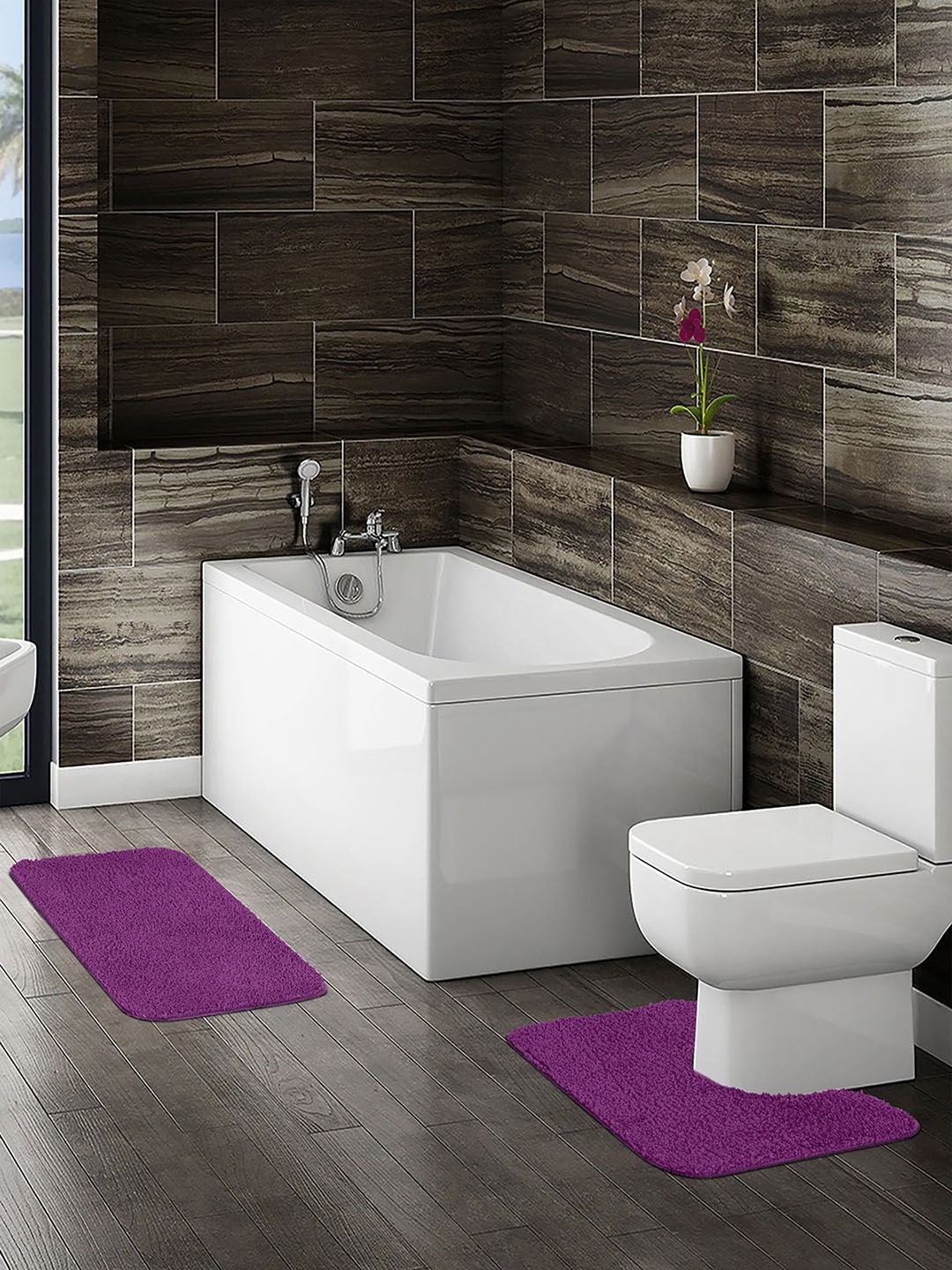 

OBSESSIONS Purple Solid Bath Rug With Pedmat