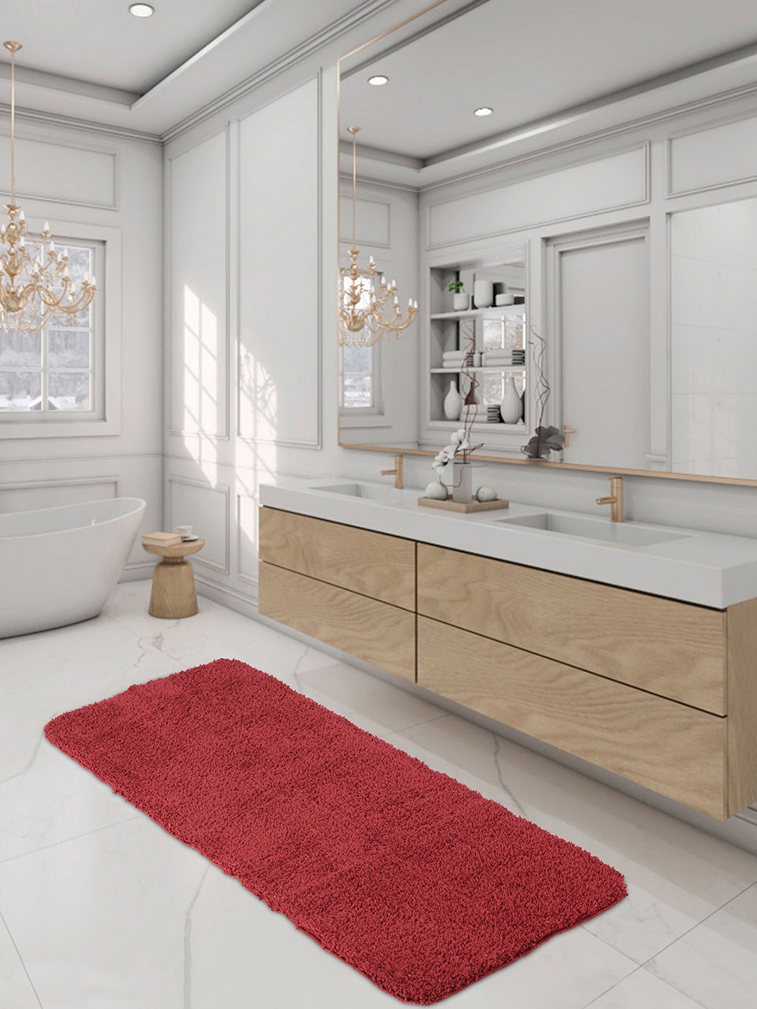 

OBSESSIONS Red Textured Diana Anti-Skid Bath Rug