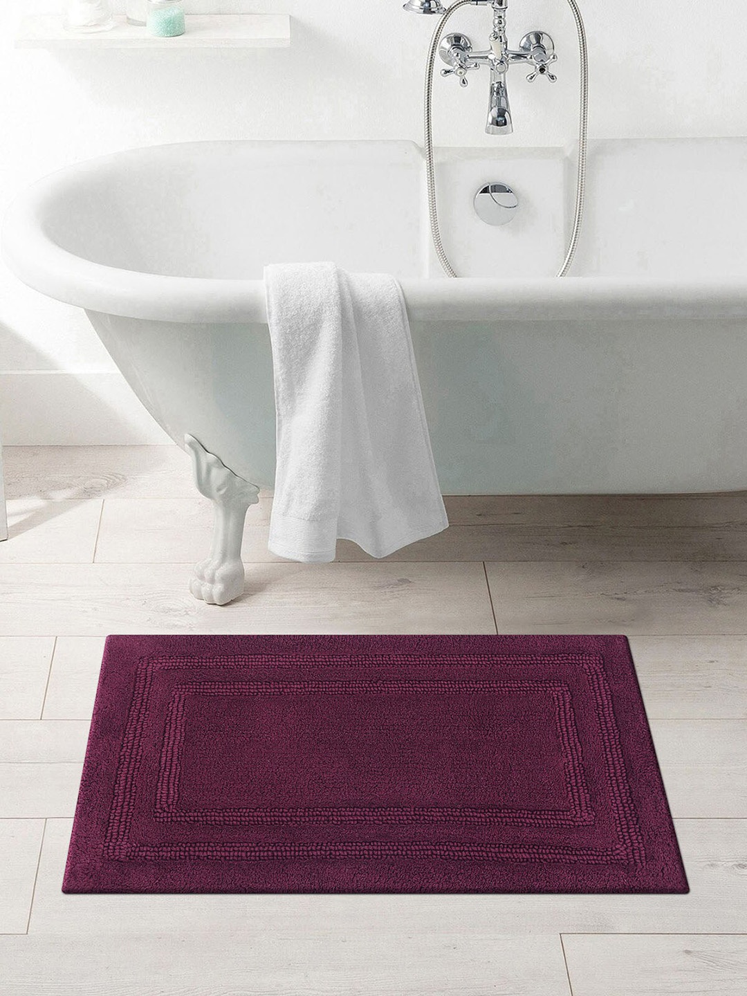 

OBSESSIONS Burgundy Solid Casanova Pure Cotton Anti-Skid Bath Rug