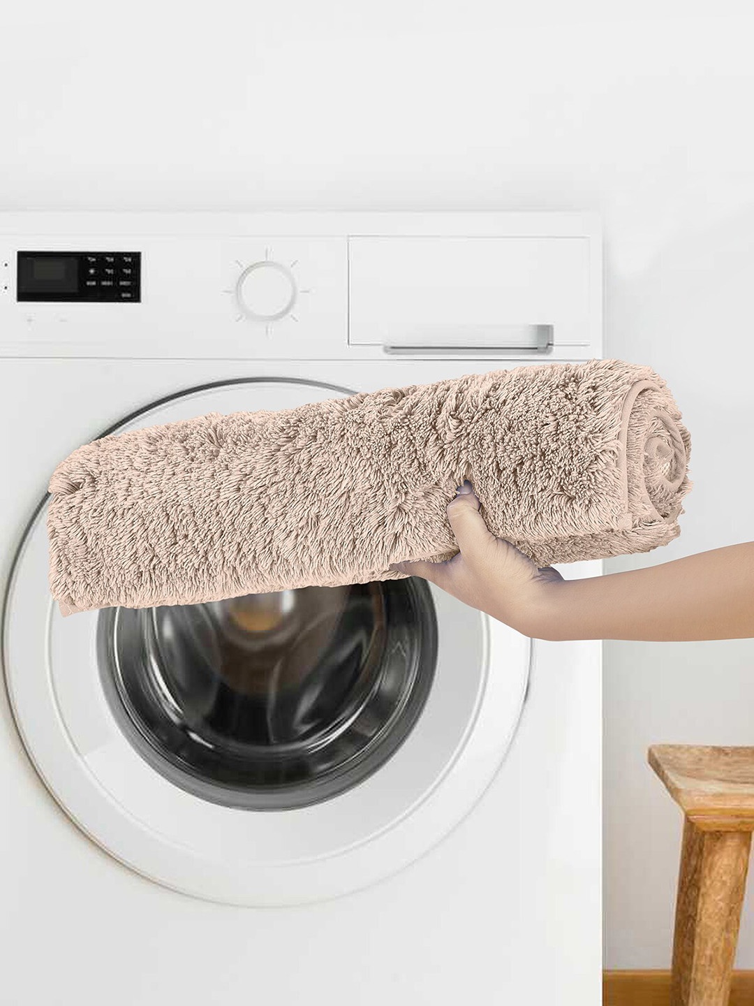 

OBSESSIONS Beige Solid Lux Pure Cotton Anti-Skid Bath Rug