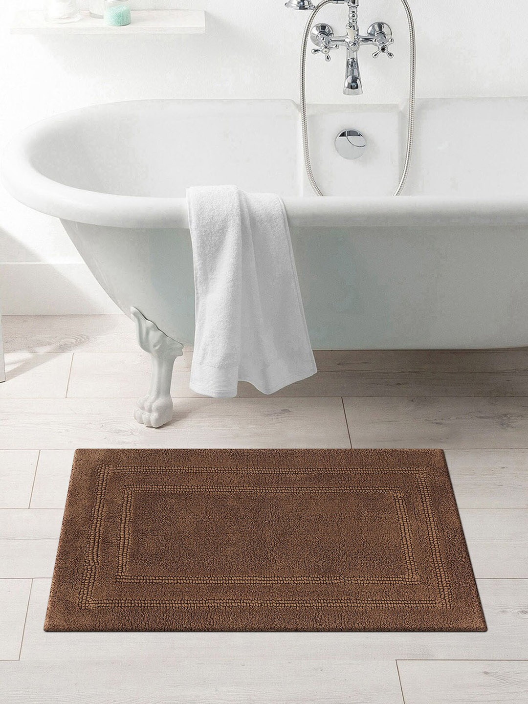

OBSESSIONS Brown Solid Casanova Pure Cotton Anti-Skid Bath Rug