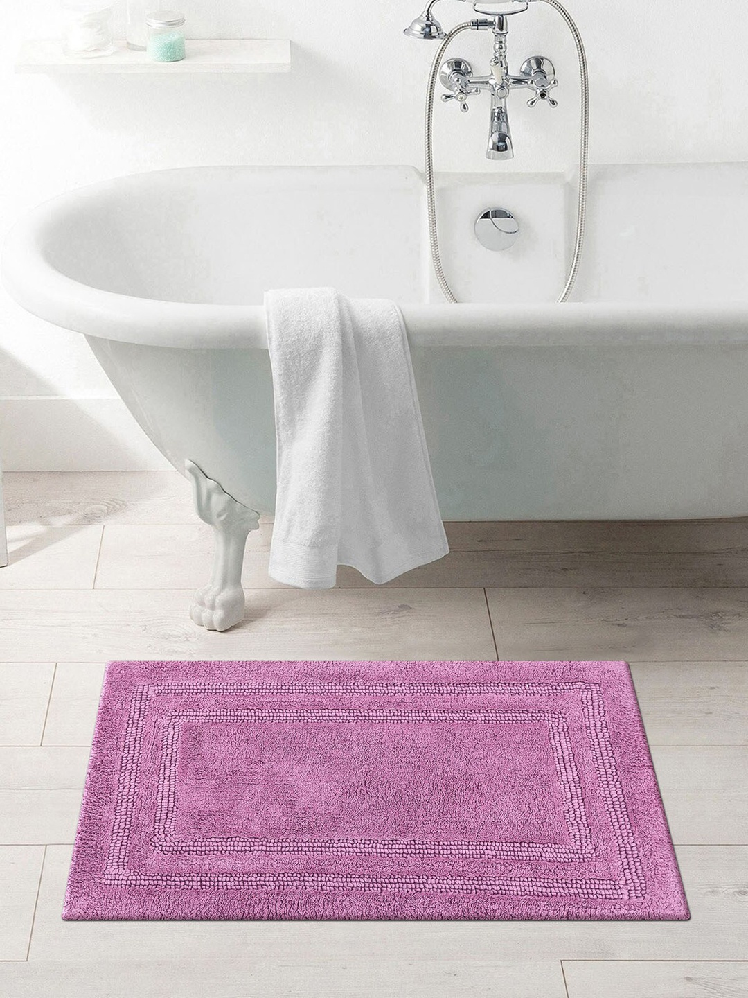 

OBSESSIONS Lavender Solid Casanova Pure Cotton Anti-Skid Bath Rug