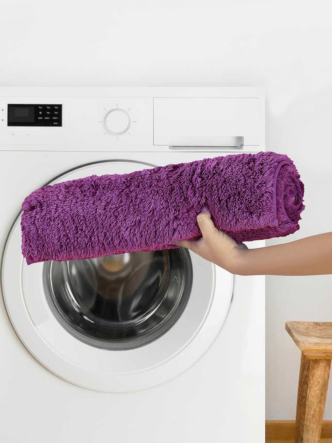 

OBSESSIONS Purple Solid Pure Cotton Anti-Skid Bath Rug