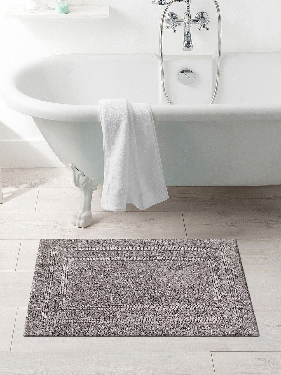 

OBSESSIONS Grey Solid Casanova Pure Cotton Reversible Bath Rug