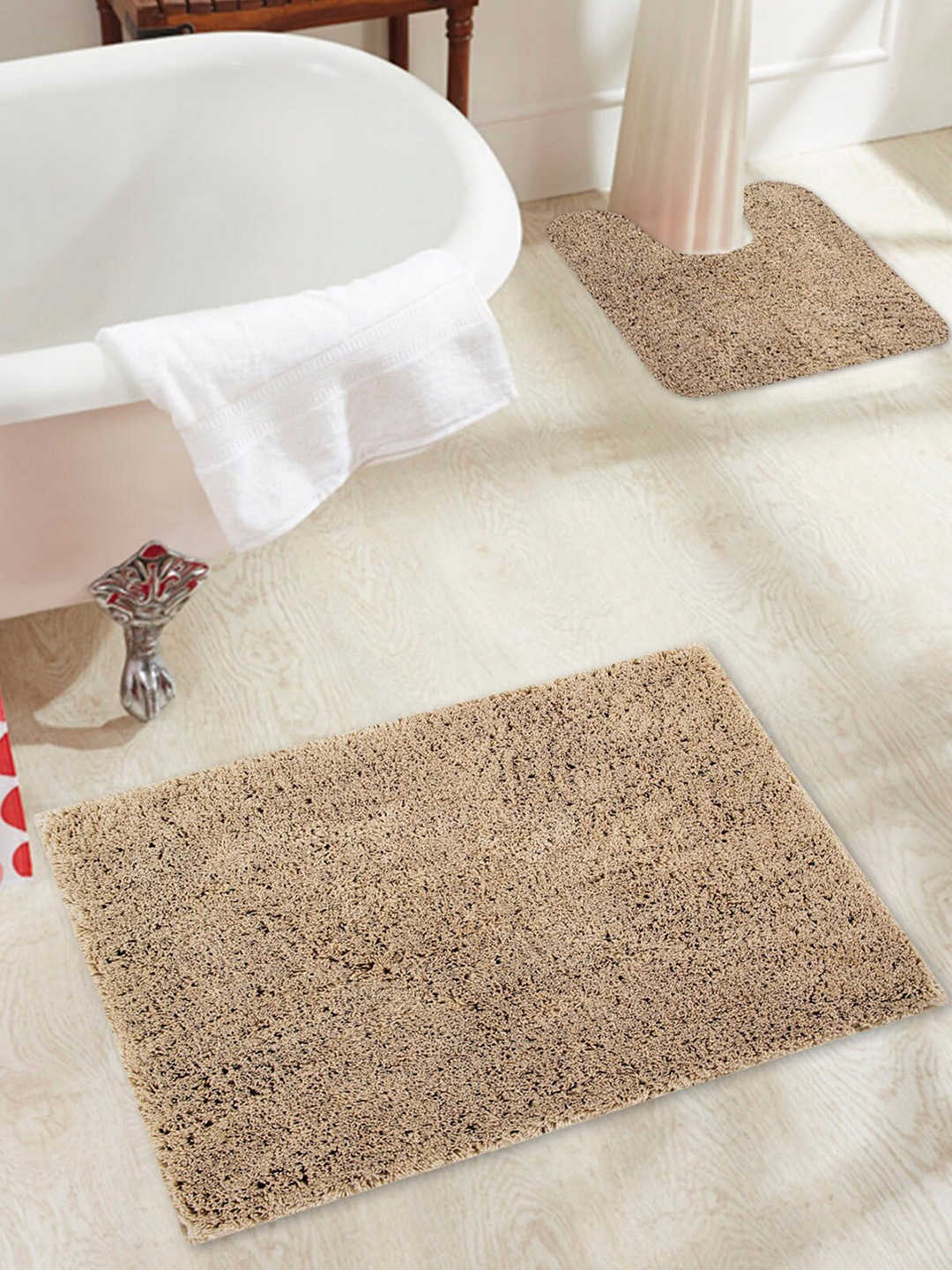 

OBSESSIONS Tan Brown Solid Lux Pure Cotton Anti-Skid Bath Rug With Contour Rug