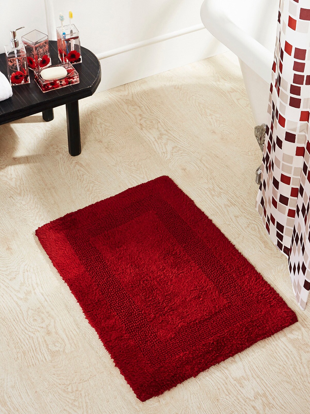 

OBSESSIONS Maroon Solid Pure Cotton Affinity Reversible Bath Rug