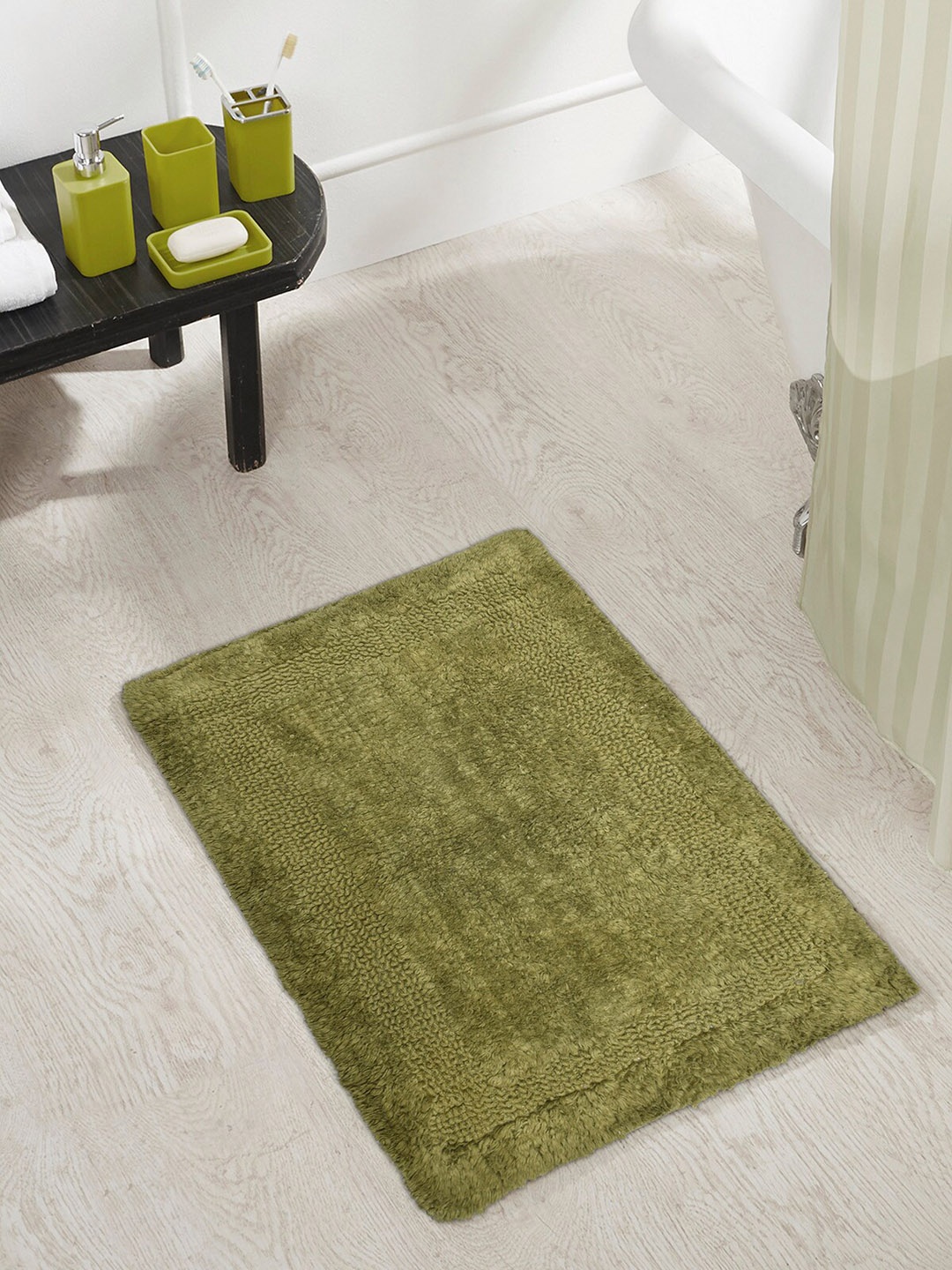 

OBSESSIONS Olive Green Solid Affinity Reversible Anti-Skid Bath Rug