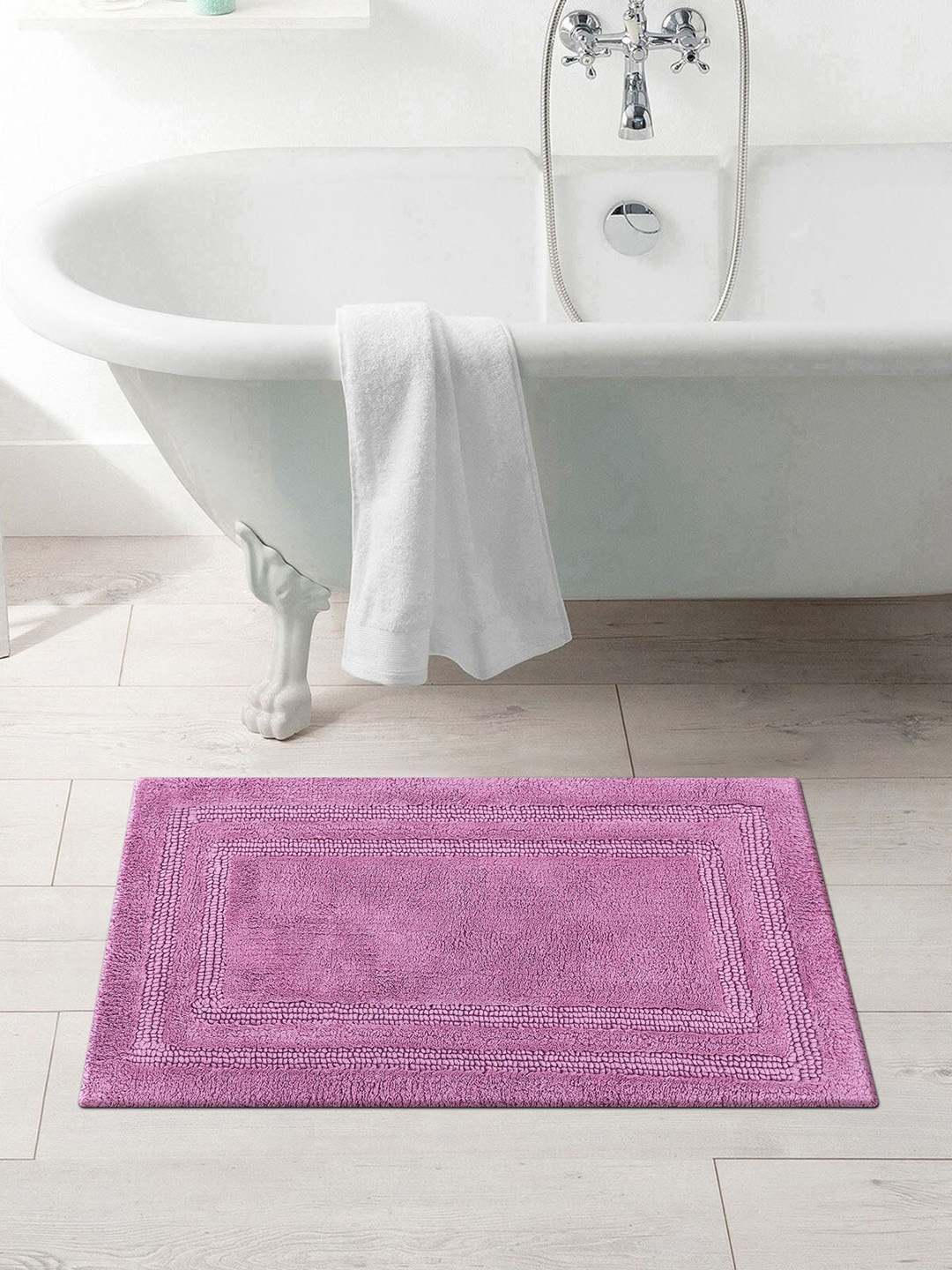 

OBSESSIONS Pink Solid Cotton Casanova Anti-Skid Bath Rug