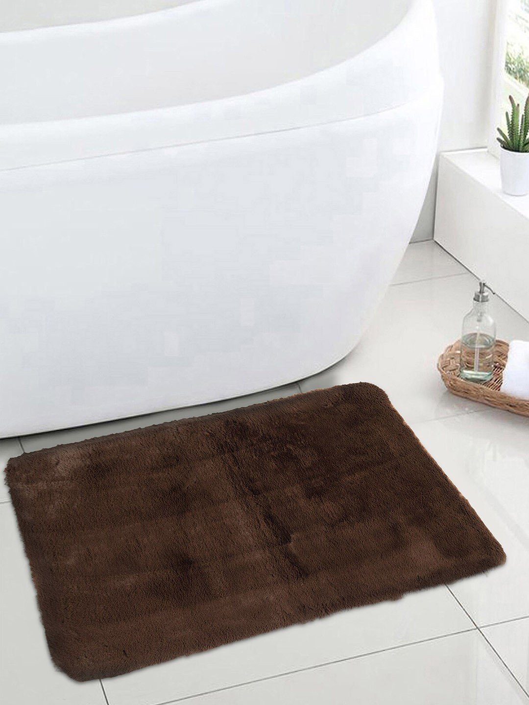 

OBSESSIONS Brown Solid 1000 GSM Anti-Skid Bath Rug