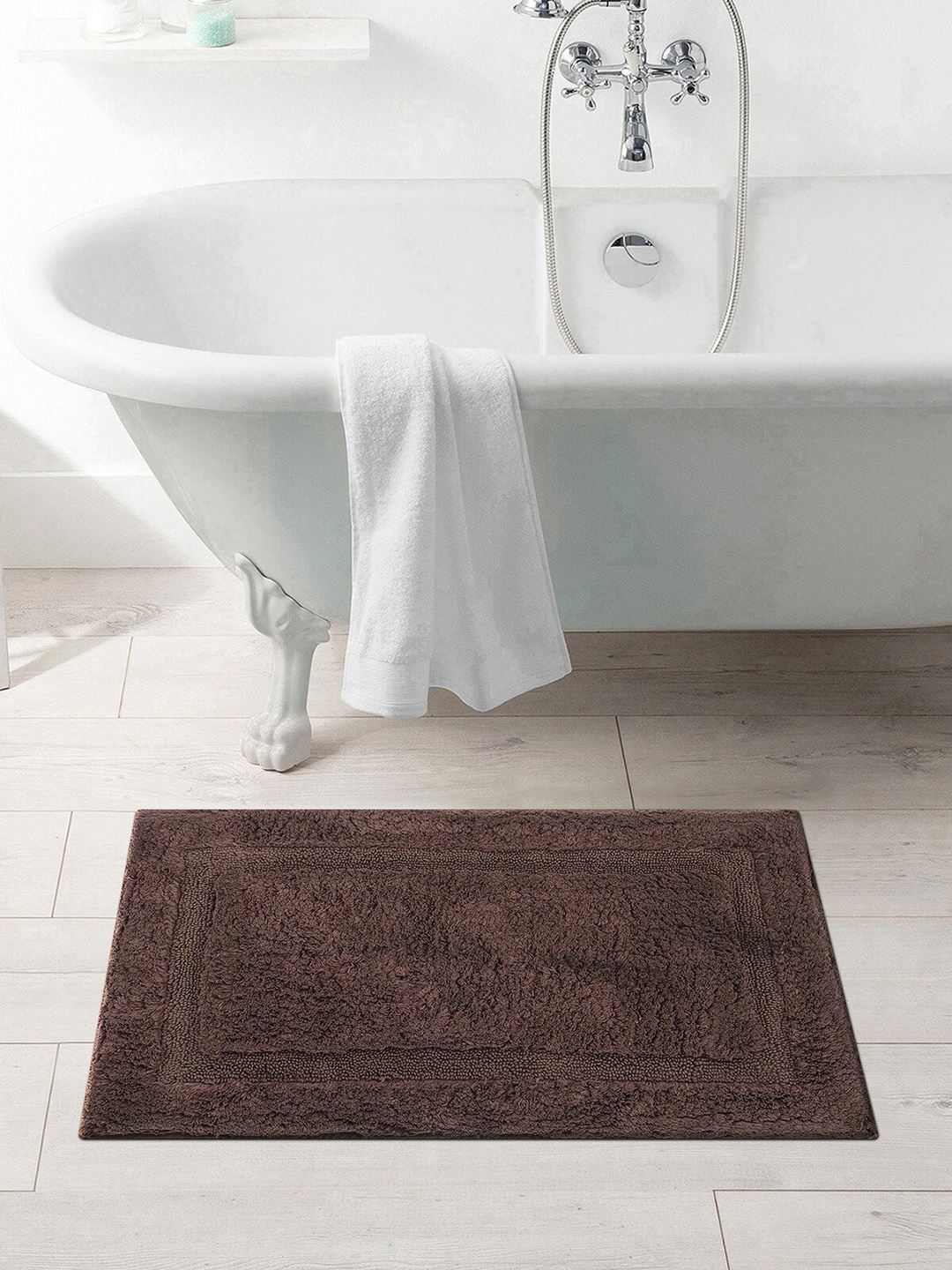 

OBSESSIONS Brown Solid Pure Cotton Ozen Anti-Skid Bath Rug