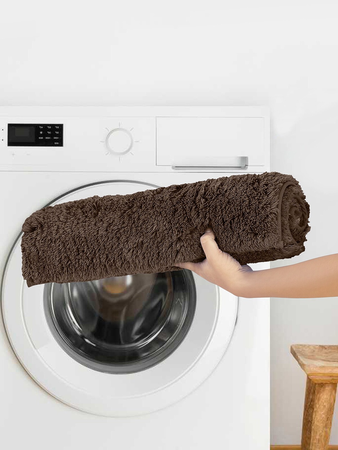 

OBSESSIONS Brown Solid Lux Pure Cotton Anti-Skid Bath Rug