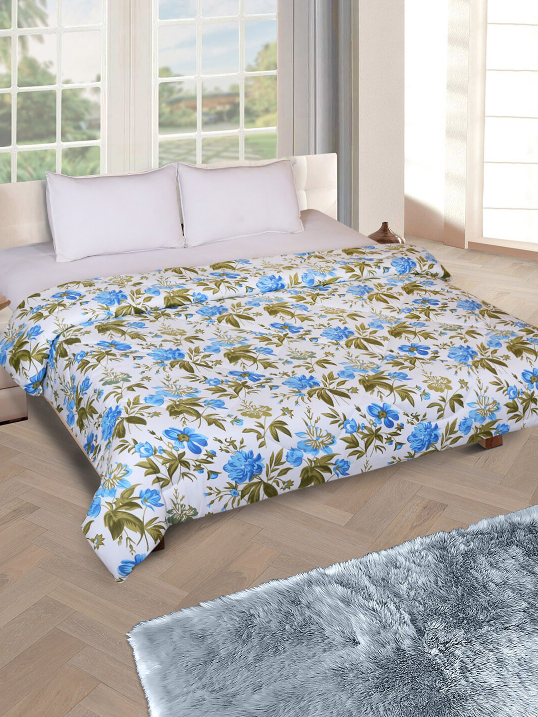 

ROMEE Off White & Green Floral AC Room Double Bed Comforter