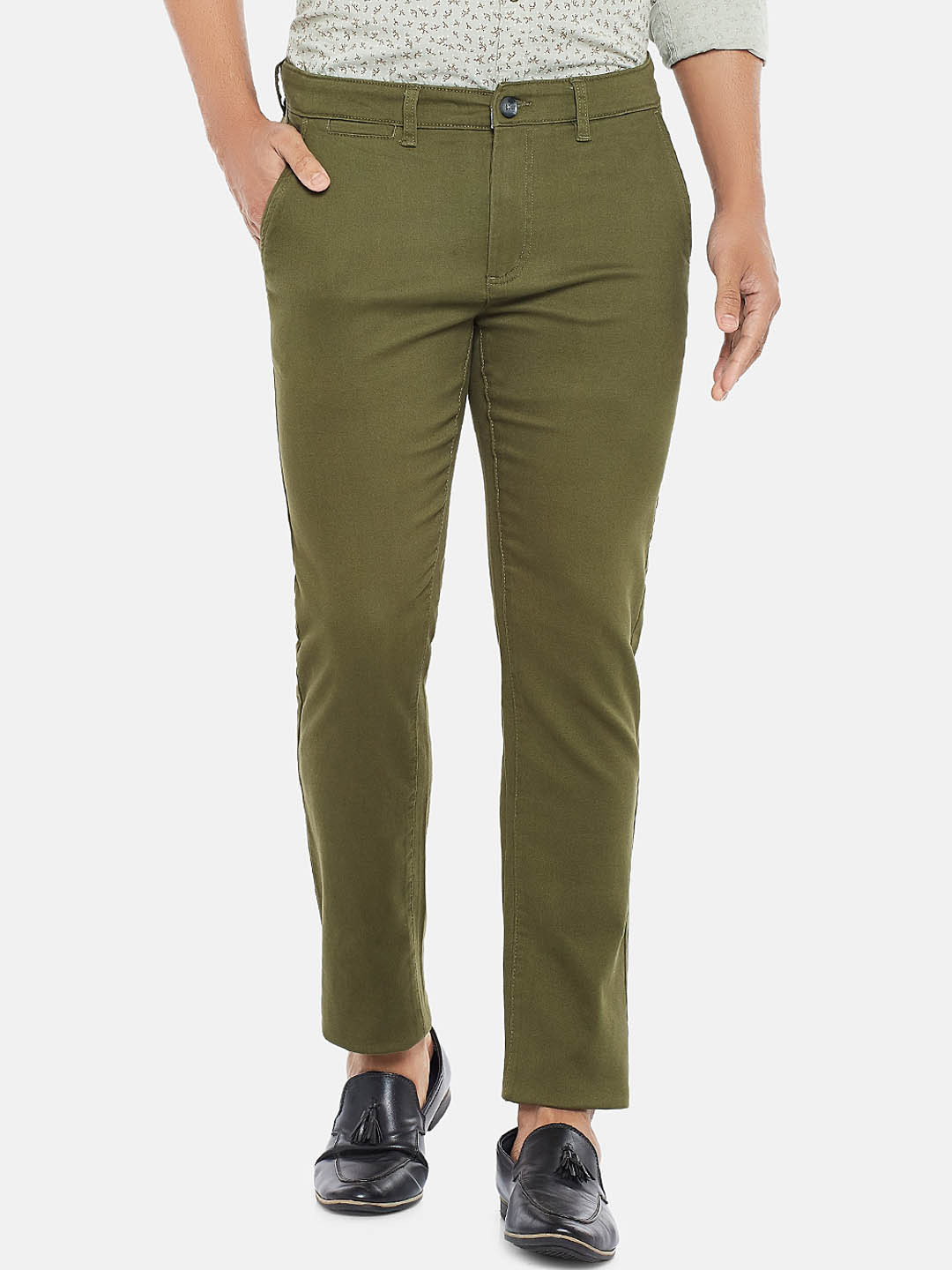 

BYFORD by Pantaloons Men Olive Green Slim Fit Low-Rise Trousers