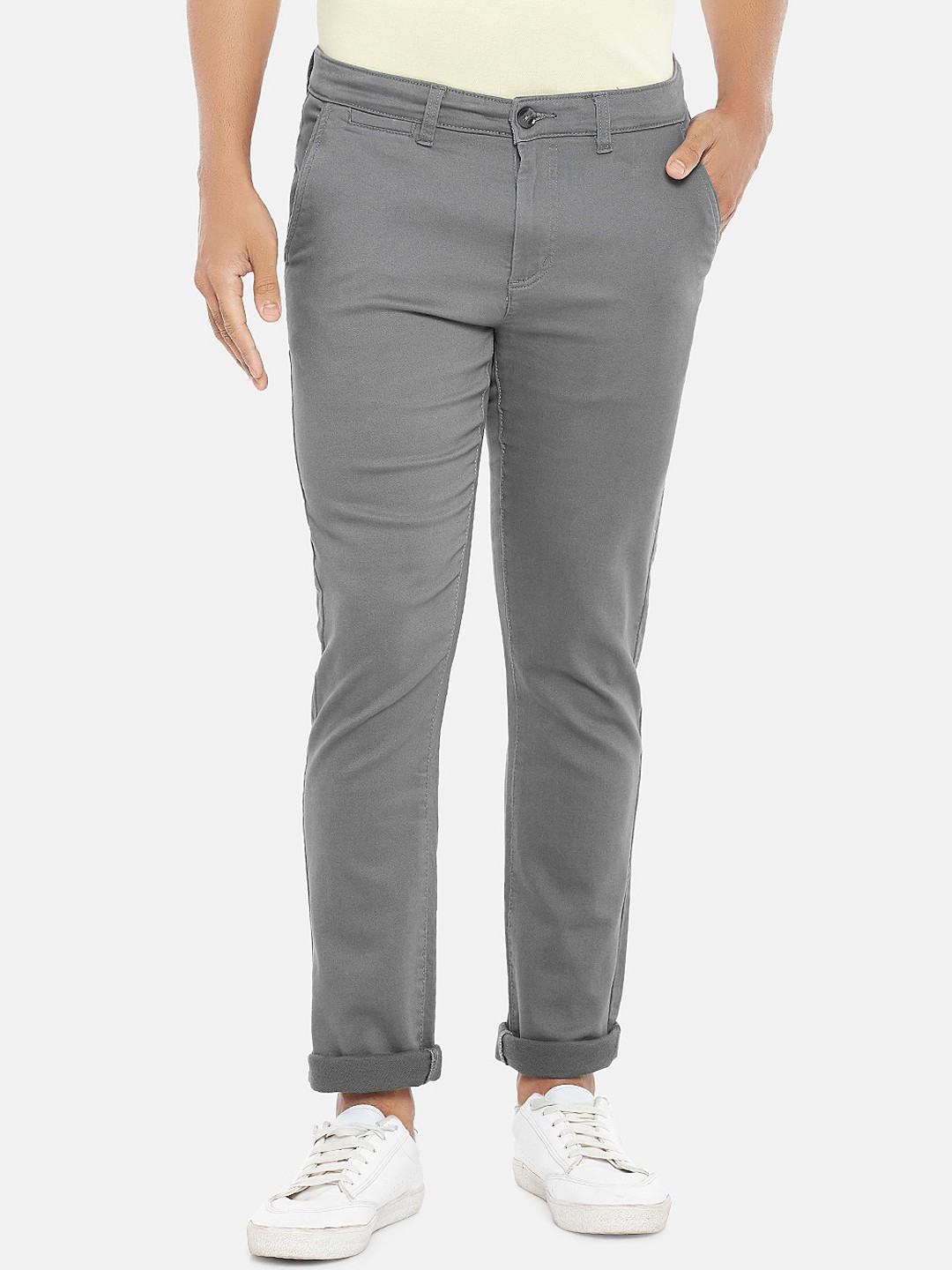 

BYFORD by Pantaloons Men Grey Slim Fit Low-Rise Trousers