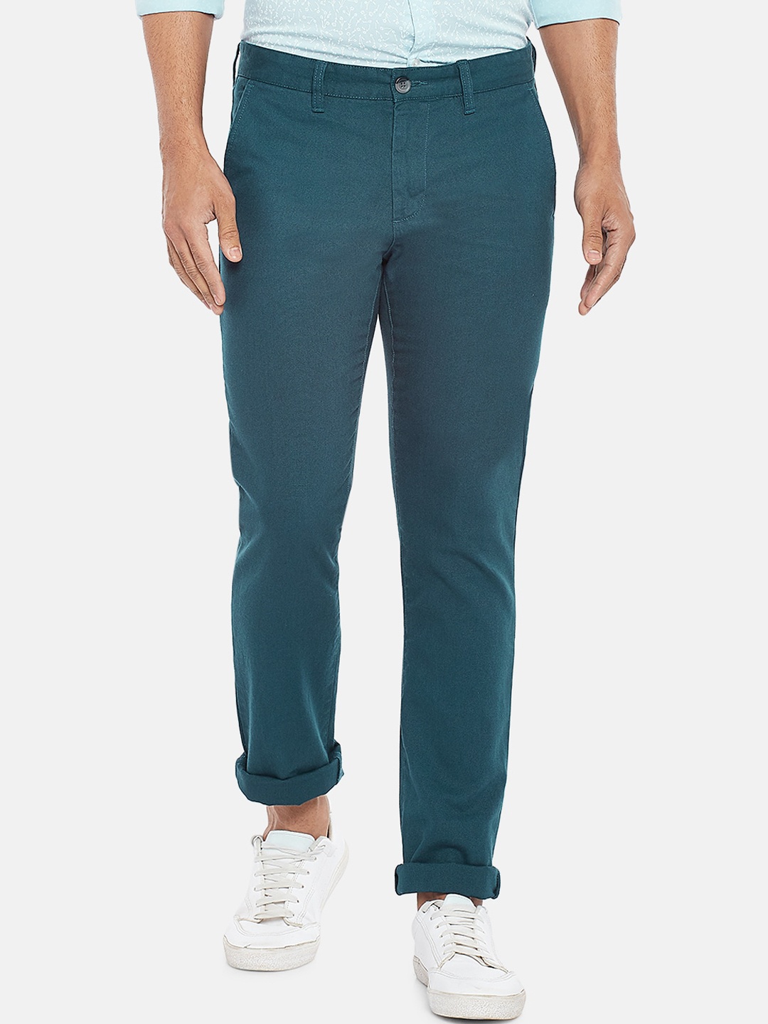 

BYFORD by Pantaloons Men Teal Slim Fit Low-Rise Trousers