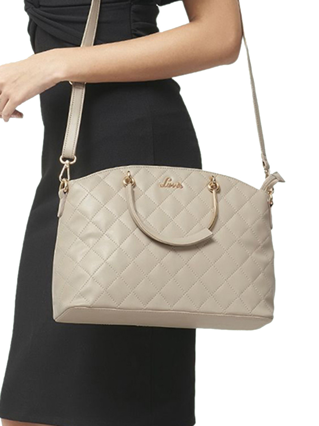 

Lavie Fabel Medium Off White Solid Structured Handheld Bag With Quilted Detail