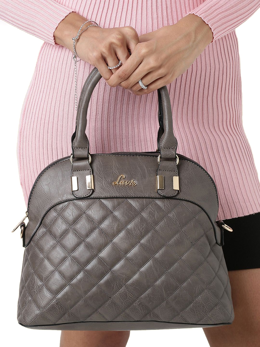 

Lavie Marjorie Grey Geometric Textured Quilted Handheld Bag