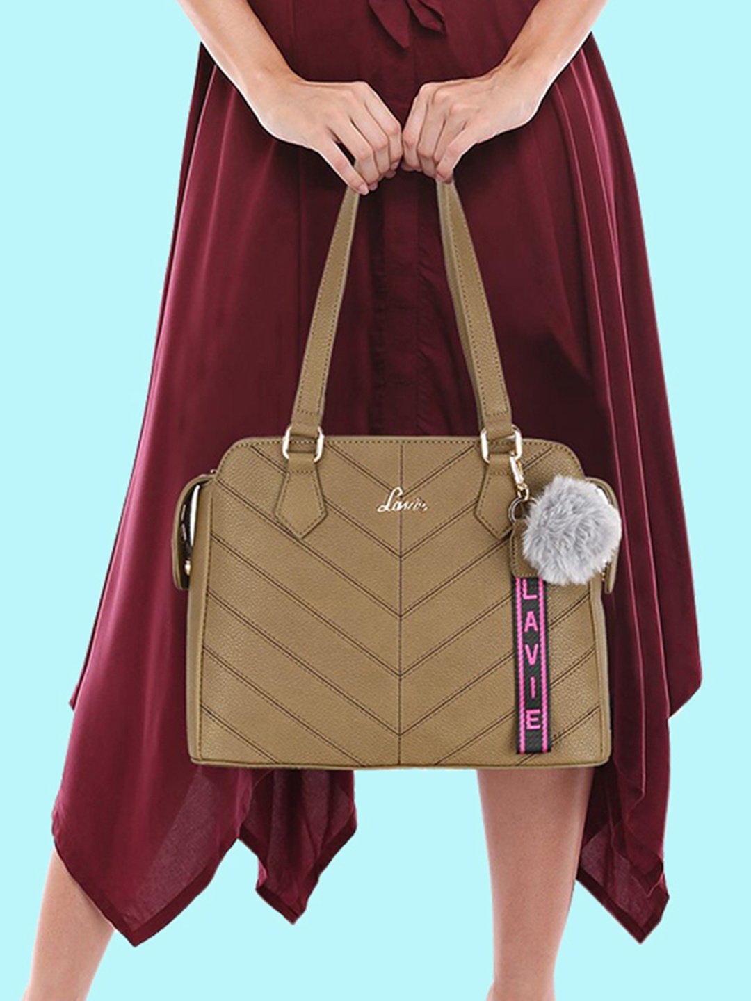 

Lavie Olive Green Textured Shoulder Bag