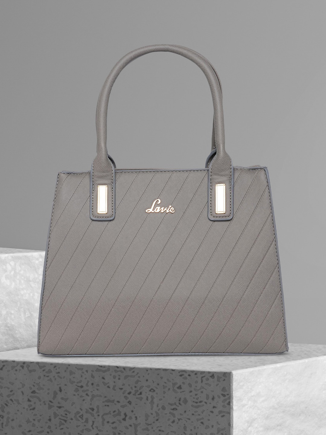 

Lavie Grey Structured Quilty Handheld Bag