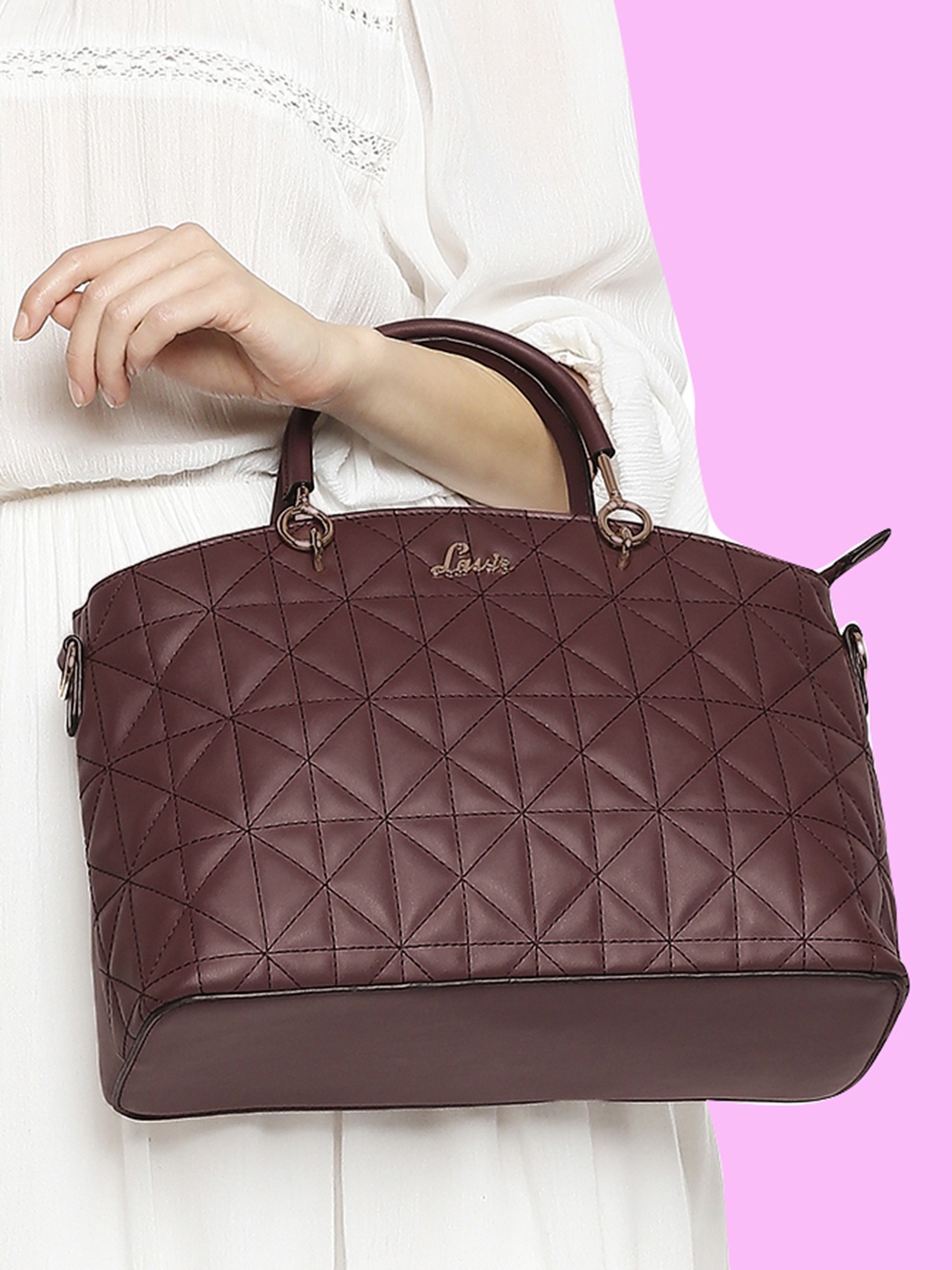 

Lavie Fabel Medium Burgundy Solid Structured Handheld Bag With Quilted Detail
